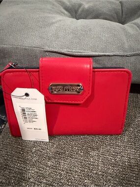 Nautica Bright Red Snap-Closure Women's Wallet RFID protection  NWT